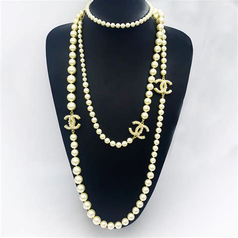 chanel no 5 long necklace|Chanel inspired long pearl necklace.